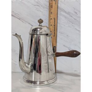 Antique Queen Anne Silver Hot Beverage Container Wood Side Handle Coffee Pot